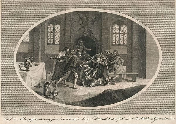 Leofa the robber stabbing Edmund I at a festival at Pucklekirk, Gloucestershire 946 (1793)