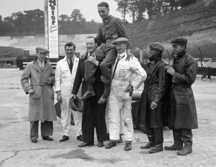 Framed Print : Leon Cushman being carried aloft after making a successful speed record attempt, Brooklands, 1931 Framed Print : Leon Cushman being carried aloft after making a successful speed record attempt, Brooklands, 1931