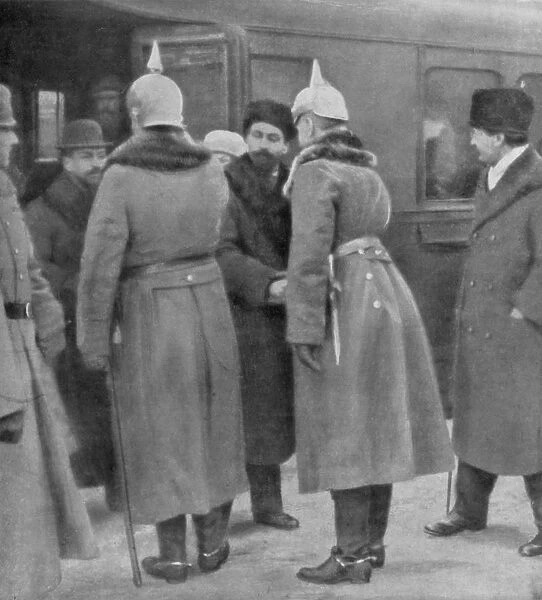 Leon Trotsky arriving for peace negotiations with the Germans, Brest-Litovsk, 7 January 1918