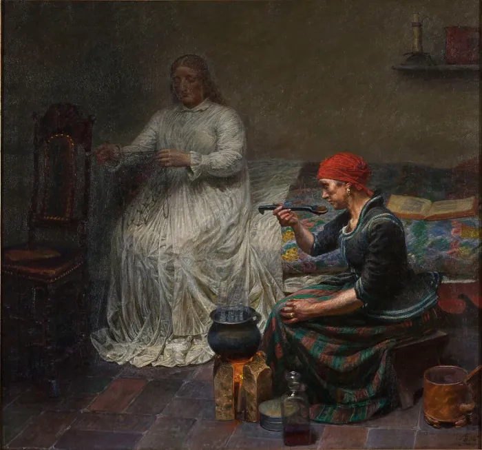Framed Print : Leonora Christina in the Blue Tower. Cooking porridge. Artist: Zahrtmann, Kristian (1843-1917) Framed Print : Leonora Christina in the Blue Tower. Cooking porridge. Artist: Zahrtmann, Kristian (1843-1917)