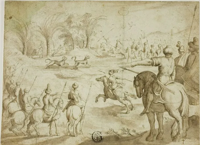 Framed Print : Leopard Hunt in Persia, n.d. Creator: Unknown Framed Print : Leopard Hunt in Persia, n.d. Creator: Unknown