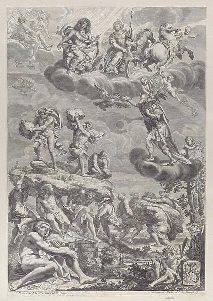 Leopold I of Austria as Jupiter with his wife enthroned in the clouds, looking down... ca. 1659-82. Creator: Mathaus Küsel
