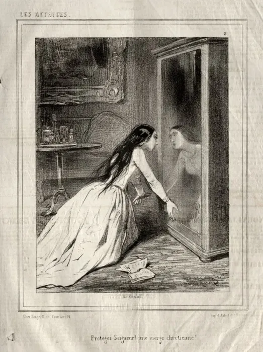 Framed Print : Les Actrices: Protegez Seigneur! un vierge chretienne, 1843. Creator: Paul Gavarni (French Framed Print : Les Actrices: Protegez Seigneur! un vierge chretienne, 1843. Creator: Paul Gavarni (French