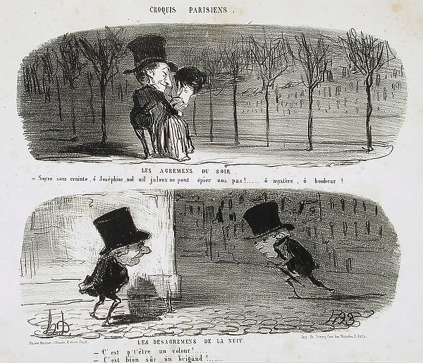 Les Agrémens du soir / Les Désagrémens de la nuit, 1853. Creator: Honore Daumier