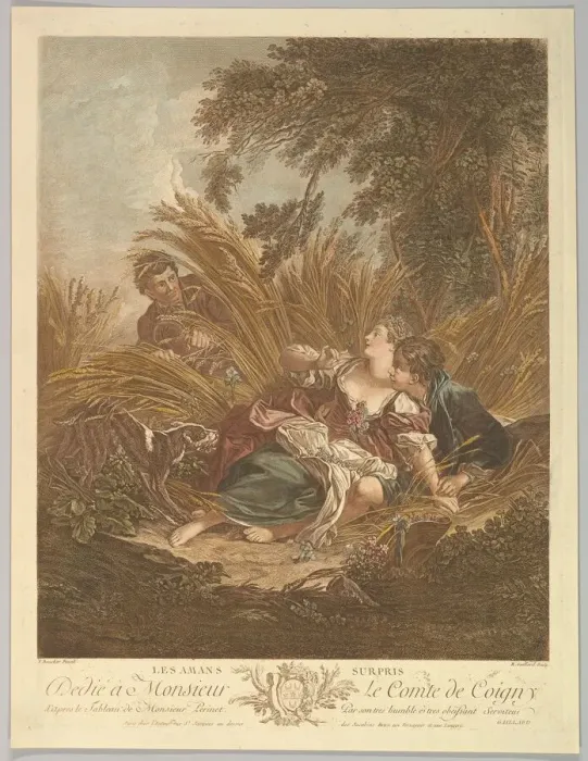 Framed Print : Les Amans Surpris (The Surprised Lovers), 18th century. Creator: Rene Gaillard