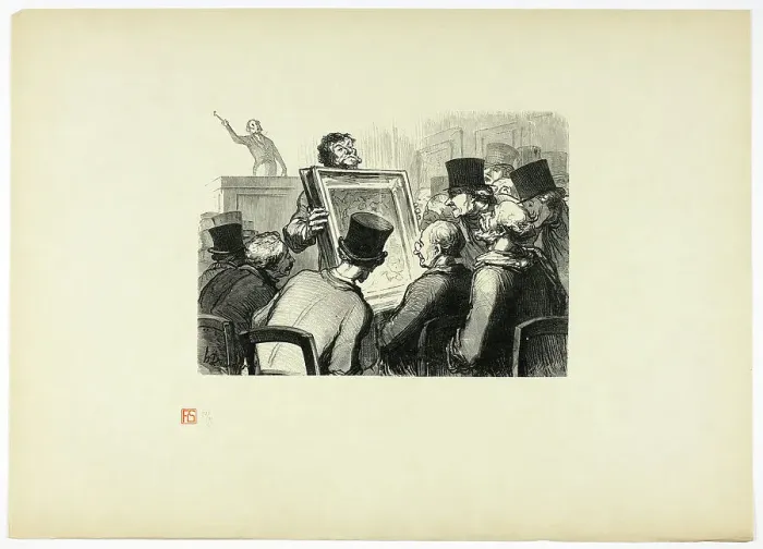 Framed Print : Les amateurs de tableaux à l'hôtel Bouillon, from Tirage Unique de Trente-Si... 1862, printed 1920. Creator: Charles Maurand Framed Print : Les amateurs de tableaux à l'hôtel Bouillon, from Tirage Unique de Trente-Si... 1862, printed 1920. Creator: Charles Maurand