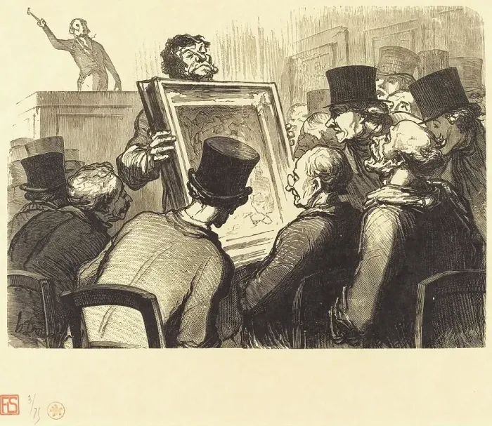 Framed Print : Les Amateurs de tableaux a l'hotel Bouillon, 1862. Creator: Charles Maurand Framed Print : Les Amateurs de tableaux a l'hotel Bouillon, 1862. Creator: Charles Maurand