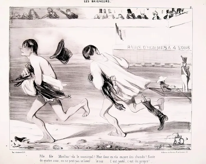 Framed Print : Les Baigneurs. File... File... Moellon! v. le Municipal... 1839. Creator: Honore Daumier Framed Print : Les Baigneurs. File... File... Moellon! v. le Municipal... 1839. Creator: Honore Daumier