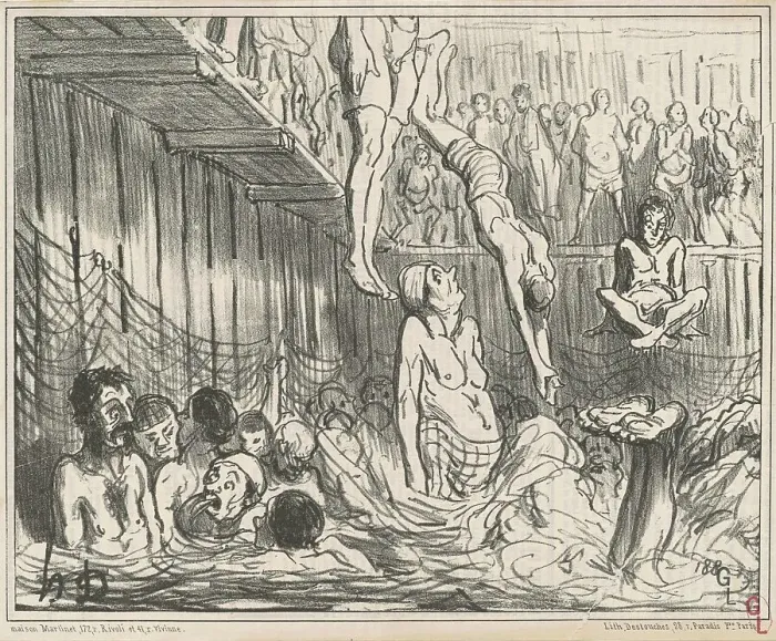 Framed Print : Les bains a quatre sous, 19th century. Creator: Honore Daumier Framed Print : Les bains a quatre sous, 19th century. Creator: Honore Daumier