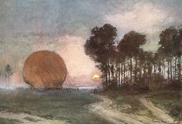 'Les Batailles de l'Artois; le rentree du ballon (nord d'Arras), 1915. Creator: Francois Flameng