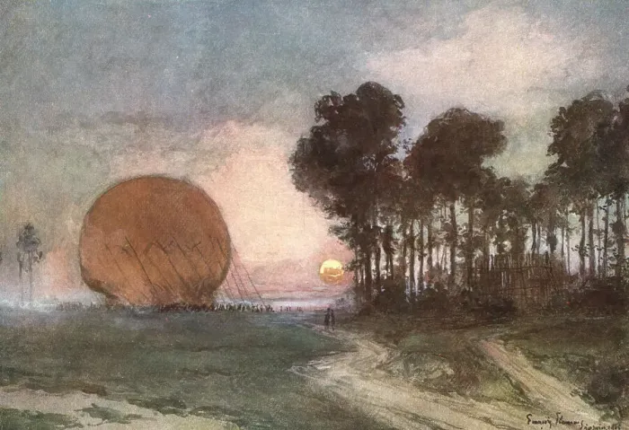 Framed Print : Les Batailles de l'Artois; le rentree du ballon (nord d'Arras), 1915. Creator: Francois Flameng Framed Print : Les Batailles de l'Artois; le rentree du ballon (nord d'Arras), 1915. Creator: Francois Flameng