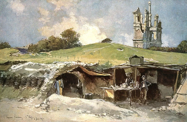 'Les Batailles de l'Artois; Poste de secours a Mont-Saint-Eloy, 1915. Creator: Francois Flameng