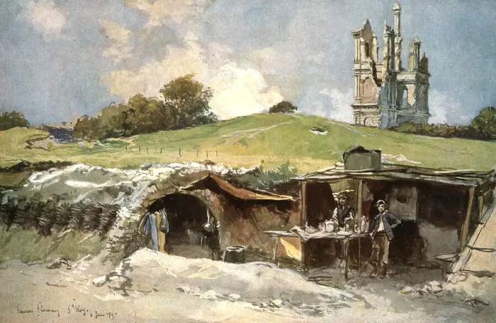 Framed Print : Les Batailles de l'Artois; Poste de secours a Mont-Saint-Eloy, 1915. Creator: Francois Flameng Framed Print : Les Batailles de l'Artois; Poste de secours a Mont-Saint-Eloy, 1915. Creator: Francois Flameng