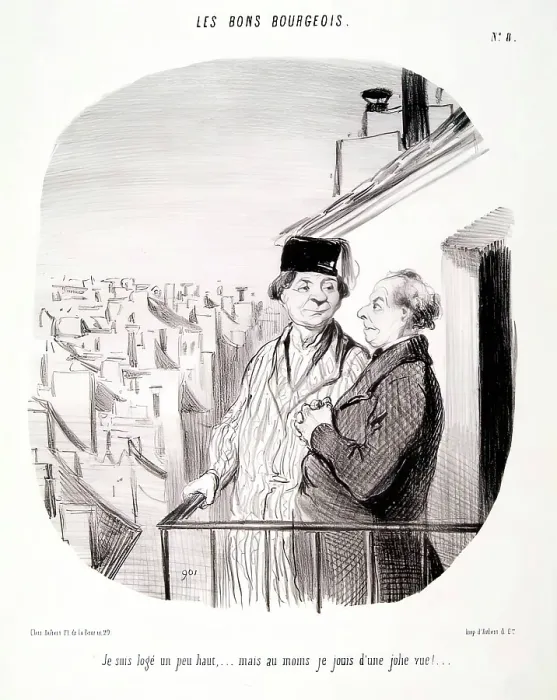 Framed Print : Les Bons Bourgeois. Je suis loge un peu haut..... 1846. Creator: Honore Daumier Framed Print : Les Bons Bourgeois. Je suis loge un peu haut..... 1846. Creator: Honore Daumier