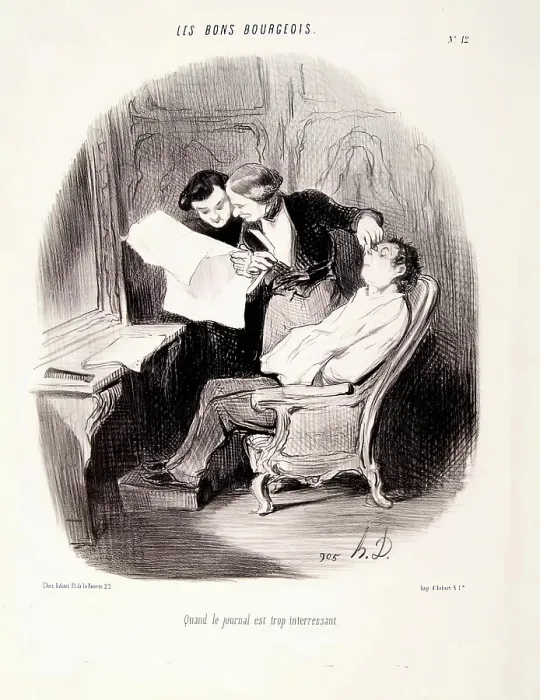 Framed Print : Les Bons Bourgeois - Quand le journal est trop interessant, 1846. Creator: Honore Daumier Framed Print : Les Bons Bourgeois - Quand le journal est trop interessant, 1846. Creator: Honore Daumier