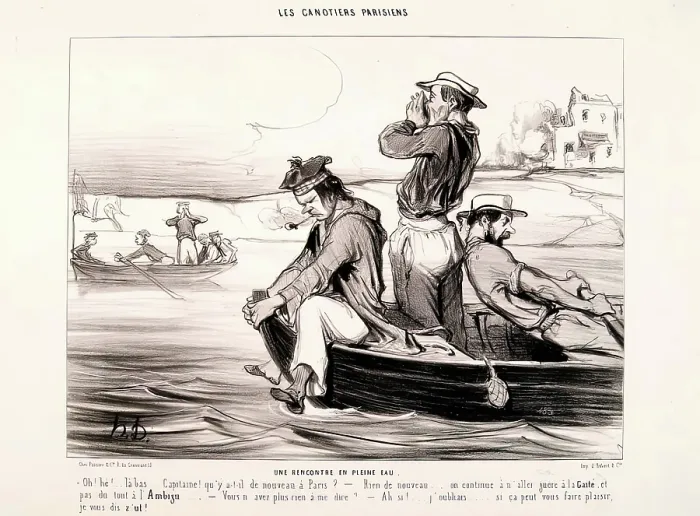 Framed Print : Les Canotiers Parisiens. Une rencontre en pleine eau, 1843. Creator: Honore Daumier Framed Print : Les Canotiers Parisiens. Une rencontre en pleine eau, 1843. Creator: Honore Daumier