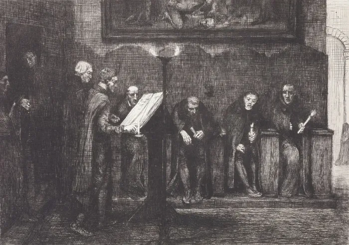 Framed Print : Les chantres Espagnols - Le Lutre (The Spanish cantors, or The lectern), 1865. Creator: Alphonse Legros Framed Print : Les chantres Espagnols - Le Lutre (The Spanish cantors, or The lectern), 1865. Creator: Alphonse Legros