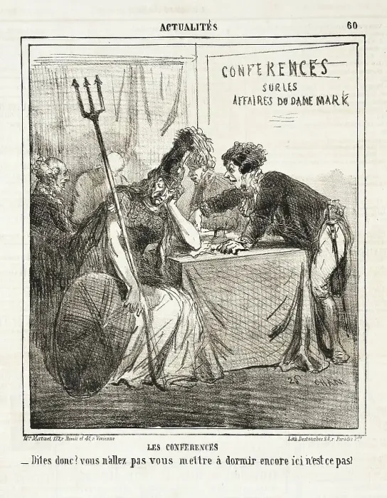 Framed Print : Les Conferences sur les affaires du Danemark: Dites donc? Vous n'allez pas vous mettre à... 1864. Creator: Cham Framed Print : Les Conferences sur les affaires du Danemark: Dites donc? Vous n'allez pas vous mettre à... 1864. Creator: Cham
