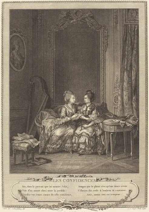 Framed Print : Les confidences, 1774. Creator: Charles Louis Lingée Framed Print : Les confidences, 1774. Creator: Charles Louis Lingée