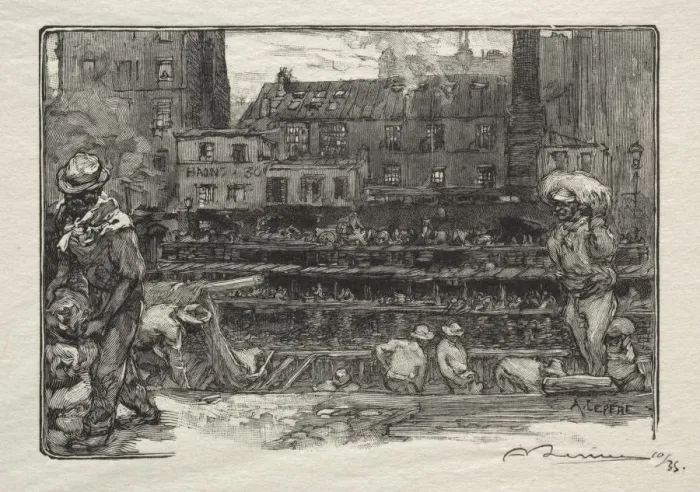 Framed Print : Les Dechargeurs de Platre. Creator: Auguste Louis Lepere (French, 1849-1918) Framed Print : Les Dechargeurs de Platre. Creator: Auguste Louis Lepere (French, 1849-1918)
