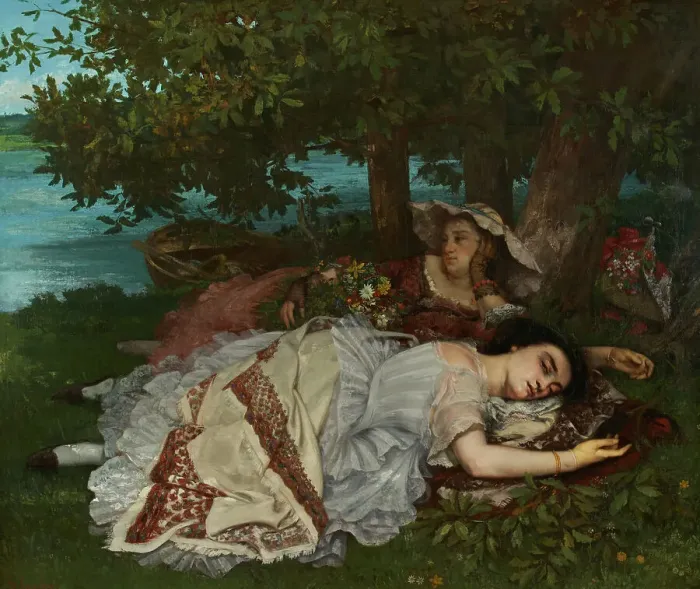 Framed Print : Les demoiselles des bords de la Seine (été), 1857. Creator: Gustave Courbet Framed Print : Les demoiselles des bords de la Seine (été), 1857. Creator: Gustave Courbet