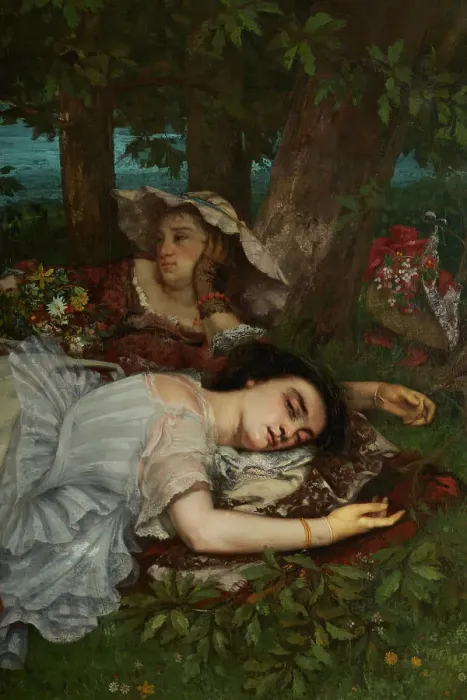 Framed Print : Les demoiselles des bords de la Seine (été), 1857. Creator: Gustave Courbet Framed Print : Les demoiselles des bords de la Seine (été), 1857. Creator: Gustave Courbet