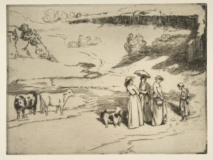 Framed Print : Les Demoiselles du village, 1869. Creator: Felix Bracquemond Framed Print : Les Demoiselles du village, 1869. Creator: Felix Bracquemond