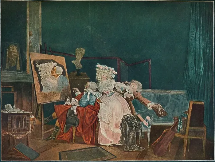Framed Print : Les Deux Baisers, 1786, (1902). Artist: Philibert Louis Debucourt Framed Print : Les Deux Baisers, 1786, (1902). Artist: Philibert Louis Debucourt