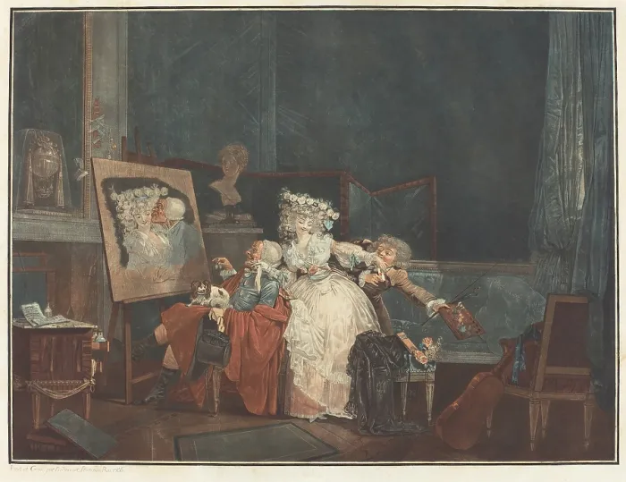 Framed Print : Les Deux Baisers (The Two Kisses), 1786. Creator: Debucourt, Philibert-Louis (1755-1832) Framed Print : Les Deux Baisers (The Two Kisses), 1786. Creator: Debucourt, Philibert-Louis (1755-1832)