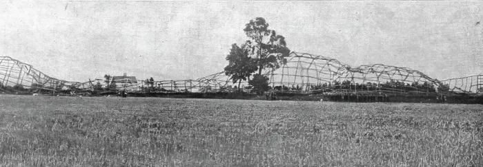 Framed Print : Les deux derniers zeppelins abattus par les Anglais; Le carcasse du L33, avarie et... 1916. Creator: Unknown Framed Print : Les deux derniers zeppelins abattus par les Anglais; Le carcasse du L33, avarie et... 1916. Creator: Unknown