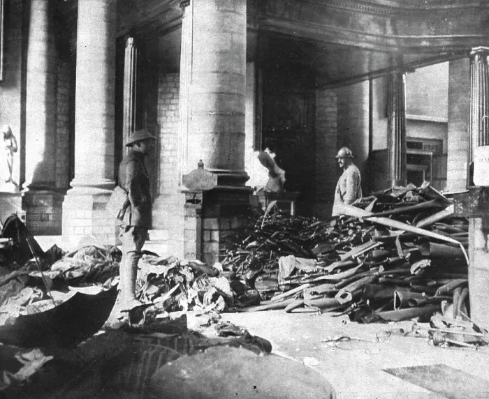 Framed Print : Les devastations a Douai; L'interieur de la cathedrale; les vetements sacerdotaux... 1918. Creator: Unknown Framed Print : Les devastations a Douai; L'interieur de la cathedrale; les vetements sacerdotaux... 1918. Creator: Unknown