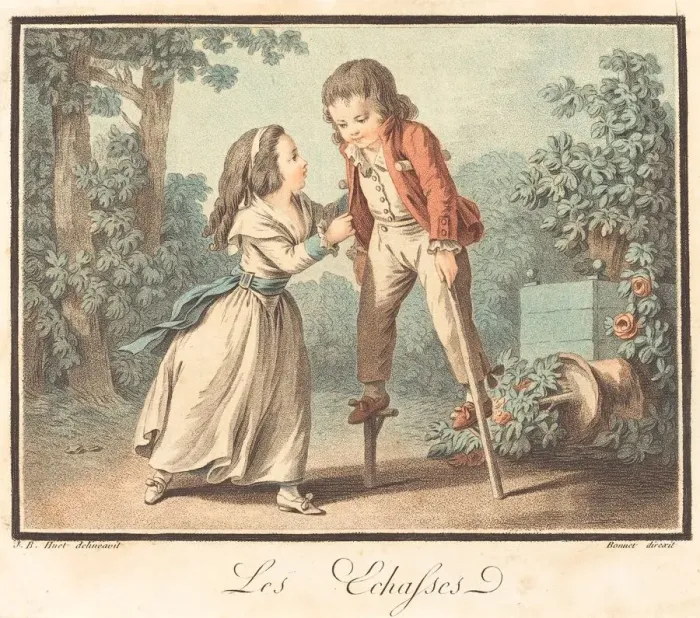 Framed Print : Les Echasses, c. 1790. Creator: Louis Marin Bonnet Framed Print : Les Echasses, c. 1790. Creator: Louis Marin Bonnet
