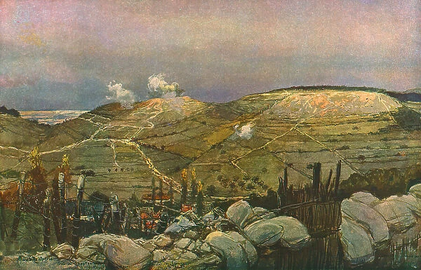 Les Eparges; au fond de la vallee : le village des Eparges, c1915. Creator: Francois Flameng