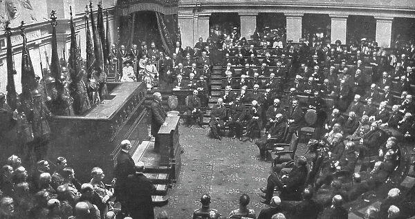 Les fetes de la victoire en Belgique; Le president de la Republique francaise a la tribune...1919. Creator: Unknown