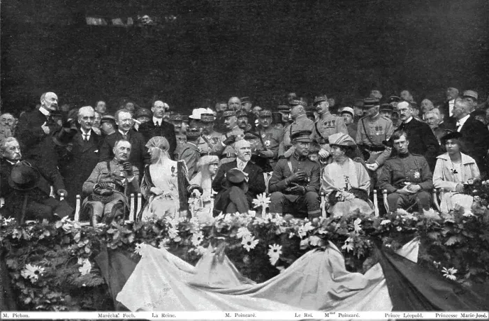 Framed Print : Les fetes de la victoire en Belgique; a Liege, le 24 juillet: la tribune officielle dressee...1919. Creator: Colin Framed Print : Les fetes de la victoire en Belgique; a Liege, le 24 juillet: la tribune officielle dressee...1919. Creator: Colin