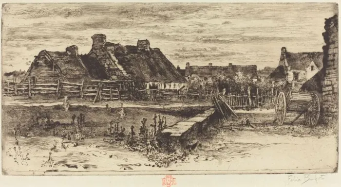 Framed Print : Les Grandes Chaumieres, 1881. Creator: Felix Hilaire Buhot Framed Print : Les Grandes Chaumieres, 1881. Creator: Felix Hilaire Buhot