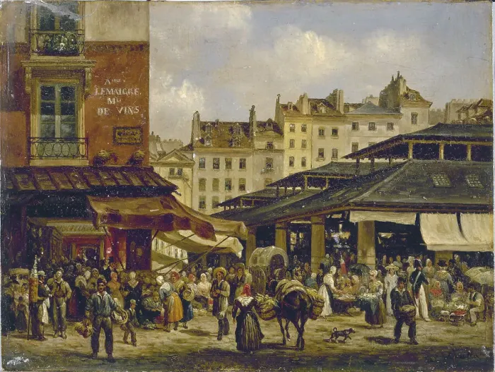 Framed Print : Les Halles and rue de la Cooperie, c1828. Creator: Giuseppe Canella Framed Print : Les Halles and rue de la Cooperie, c1828. Creator: Giuseppe Canella