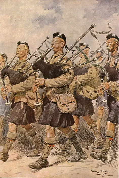 Framed Print : Les joueurs de cornemuse du Sutherland Highlanders, 1915. Creator: Georges Bertin Scott. Les joueurs de cornemuse du Sutherland Highlanders, 1915. Creator: Georges Bertin Scott Framed Print : Les joueurs de cornemuse du Sutherland Highlanders, 1915. Creator: Georges Bertin Scott. Les joueurs de cornemuse du Sutherland Highlanders, 1915. Creator: Georges Bertin Scott