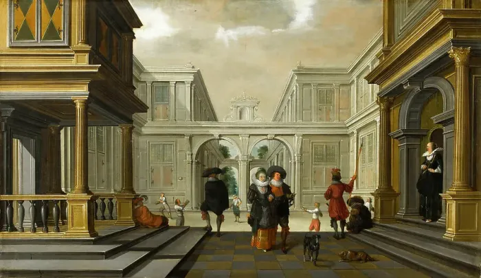 Framed Print : Les joueurs de paume, 1628. Creator: Delen, Dirck van (c. 1605-1671) Framed Print : Les joueurs de paume, 1628. Creator: Delen, Dirck van (c. 1605-1671)