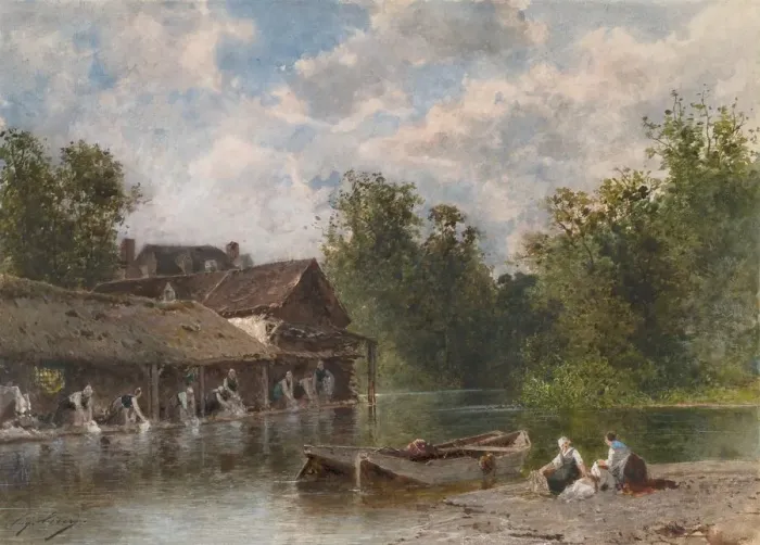 Framed Print : Les Lavandieres (Washerwomen), 1870-1880. Creator: Eugene Ciceri (French Framed Print : Les Lavandieres (Washerwomen), 1870-1880. Creator: Eugene Ciceri (French