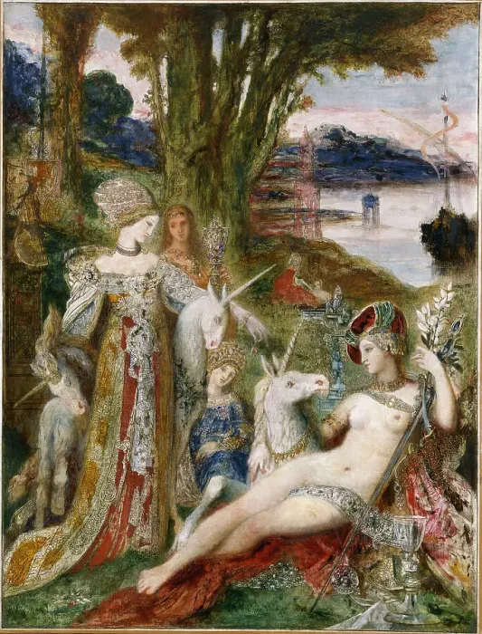 Framed Print : Les Licornes, c. 1888. Creator: Moreau, Gustave (1826-1898) Framed Print : Les Licornes, c. 1888. Creator: Moreau, Gustave (1826-1898)