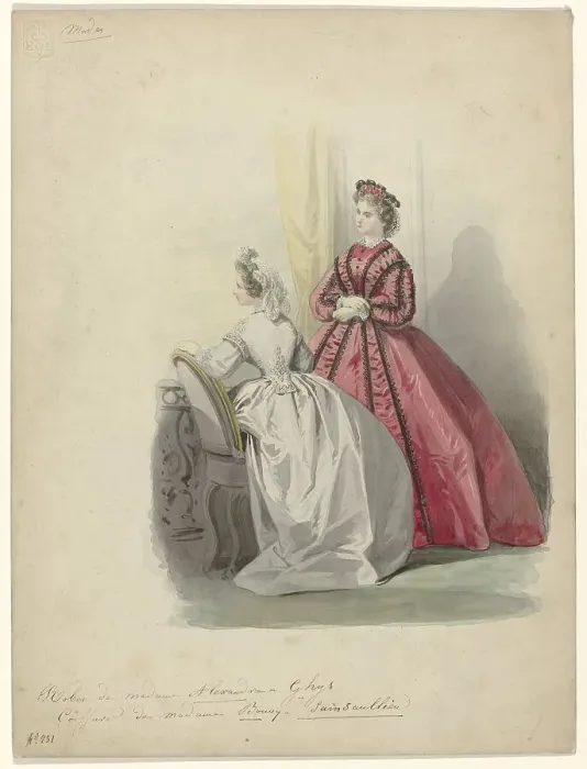 Framed Print : Les Modes Parisiennes, 1864, No. 231: Dresses by Madame Alexandre Ghijs... 1864. Creator: Anon Framed Print : Les Modes Parisiennes, 1864, No. 231: Dresses by Madame Alexandre Ghijs... 1864. Creator: Anon