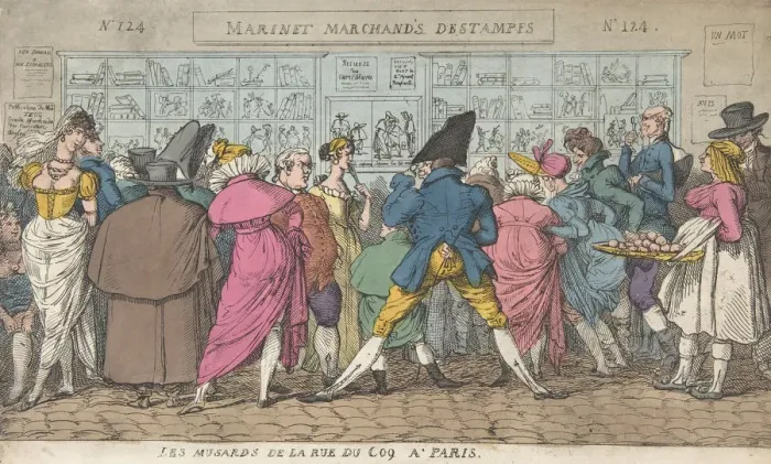 Framed Print : Les Musards de la Rue du Coq a Paris (Dawdlers of the Rue Coq, Paris), ca. 1810. ca Framed Print : Les Musards de la Rue du Coq a Paris (Dawdlers of the Rue Coq, Paris), ca. 1810. ca