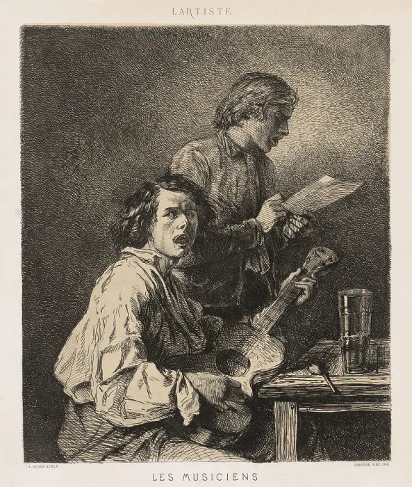 Framed Print : Les Musiciens (The Singers), 1845. Creator: Charles Emile Jacque Framed Print : Les Musiciens (The Singers), 1845. Creator: Charles Emile Jacque