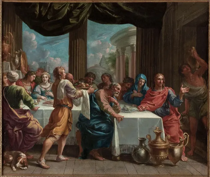 Framed Print : Les Noces de Cana. Esquisse pour le carton de la tapisserie tissée pour la tenture de la... 1652. Creator: Charles Poerson Framed Print : Les Noces de Cana. Esquisse pour le carton de la tapisserie tissée pour la tenture de la... 1652. Creator: Charles Poerson