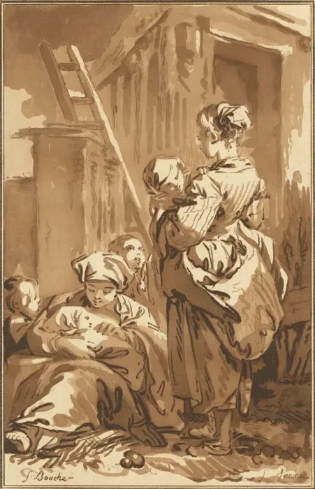 Framed Print : Les nourrices, 1780. Creator: Jean Francois Janinet Framed Print : Les nourrices, 1780. Creator: Jean Francois Janinet