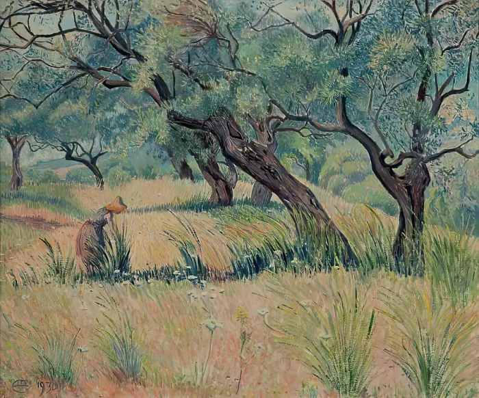 Framed Print : Les Oliviers, (Oliveraie Morning), 1930. Creator: Lucien Pissarro Framed Print : Les Oliviers, (Oliveraie Morning), 1930. Creator: Lucien Pissarro