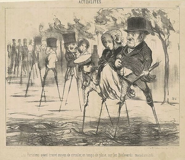 Les Parisiens ayant trouvé le moyen de circuler... 19th century. Creator: Honore Daumier