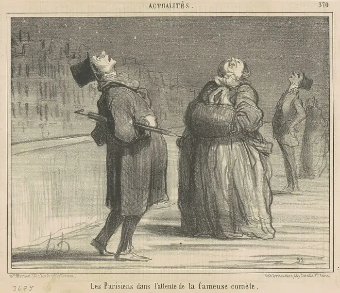 Framed Print : Les Parisiens dans l'attente de la fameuse comète, 19th century. Creator: Honore Daumier Framed Print : Les Parisiens dans l'attente de la fameuse comète, 19th century. Creator: Honore Daumier