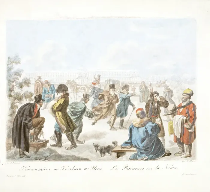 Framed Print : Les Patineurs sur la Neva, c1811-c1813. Creators: Unknown, Emelyan Mikhailovich Korneev Framed Print : Les Patineurs sur la Neva, c1811-c1813. Creators: Unknown, Emelyan Mikhailovich Korneev